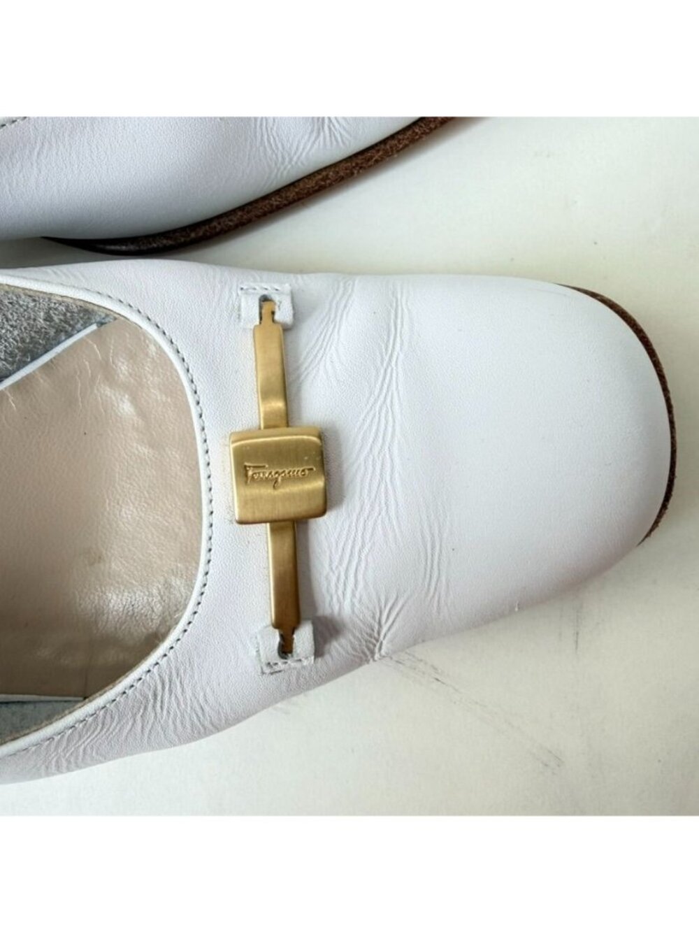 Salvatore Ferragamo Slingback Block Heel Pumps Womens Size 6.5AA White Leather - Picture 7 of 15